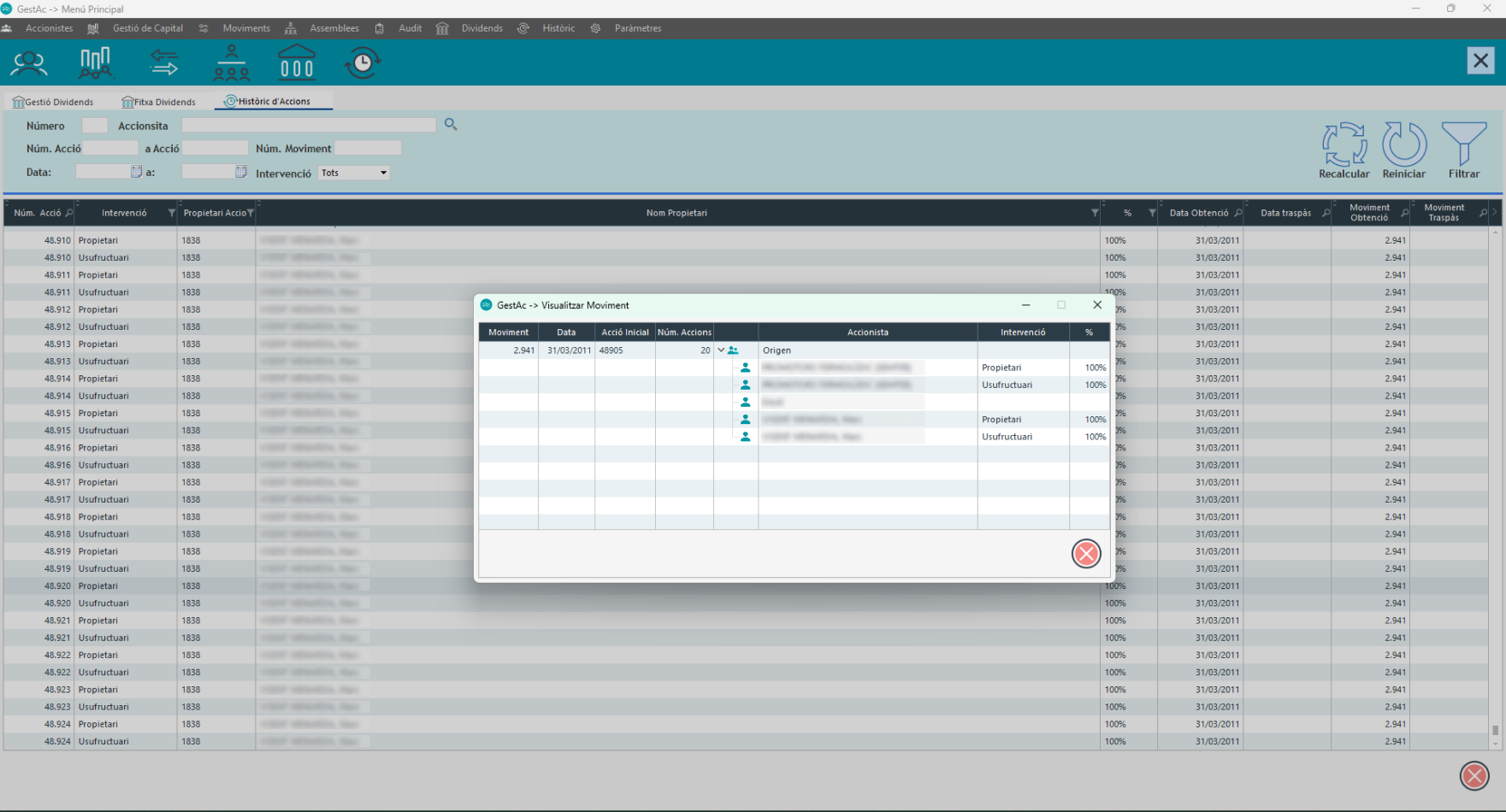 Visualitzar moviments d'accions
